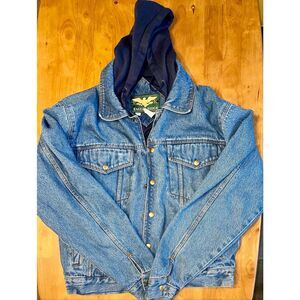 Eagles Ridge Outfitters Denim Jacket Mens S Hooded‎ Quilted Lined Full Zip Blue